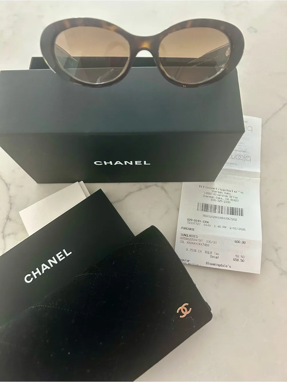 CHANEL Brown Gradient Oval Sunglasses with Quilted Case